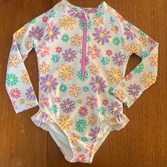 🍊5/$25 George Kids Floral Rashguard - Purple, Yellow, Pink size 2T - Picture 2 of 6